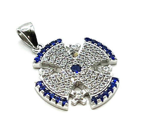 Sterling Silver Pave Stone Jerusalem Cross Pendant